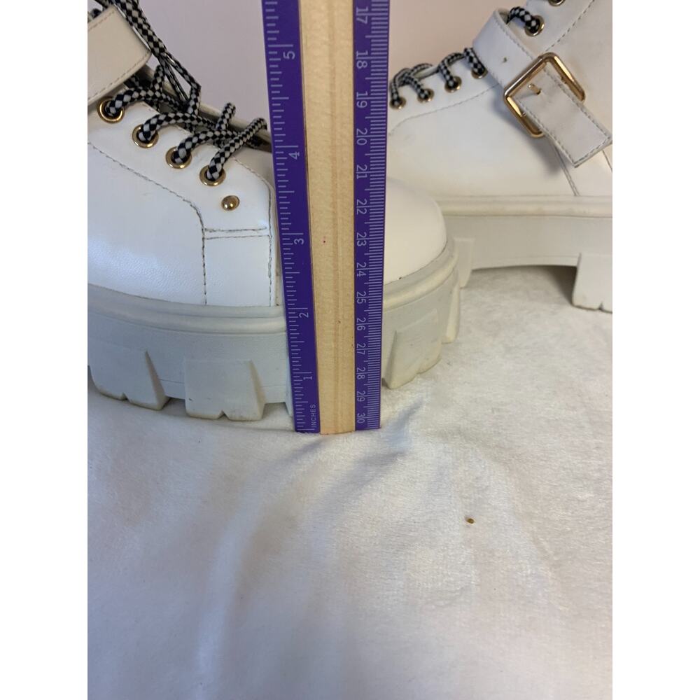 Forever 21 Ankle Boots Goth Grunge White Chunky Womens Size 7.5 Lace Up Zip Side - Picture 8 of 9